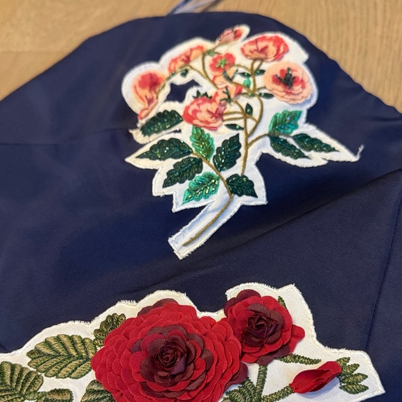 Oscar de la Renta Navy Blue Floral Midi Dress - Picture 3 of 5